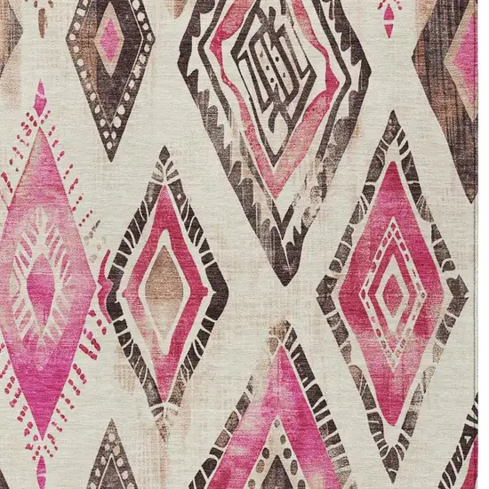 Linen And Pink Aztec Washable Indoor Outdoor Area Rug Photo 3