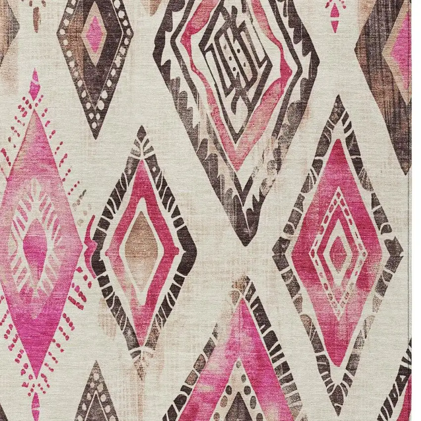 Linen And Pink Aztec Washable Indoor Outdoor Area Rug Photo 3