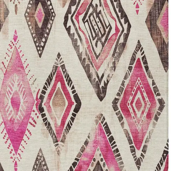 Linen And Pink Aztec Washable Indoor Outdoor Area Rug Photo 3