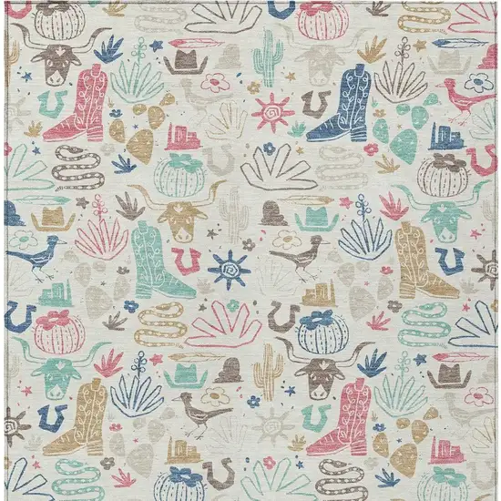 Linen And Pink Cactus Washable Indoor Outdoor Area Rug Photo 4