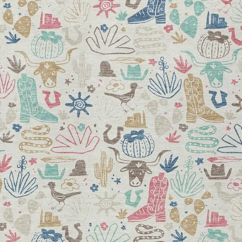 Linen And Pink Cactus Washable Indoor Outdoor Area Rug Photo 3
