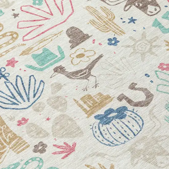 Linen And Pink Cactus Washable Indoor Outdoor Area Rug Photo 6