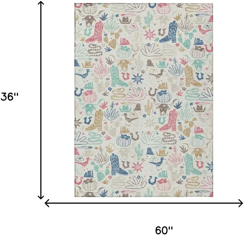 Linen And Pink Cactus Washable Indoor Outdoor Area Rug Photo 7