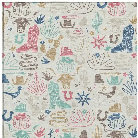 Linen And Pink Cactus Washable Indoor Outdoor Area Rug Photo 3