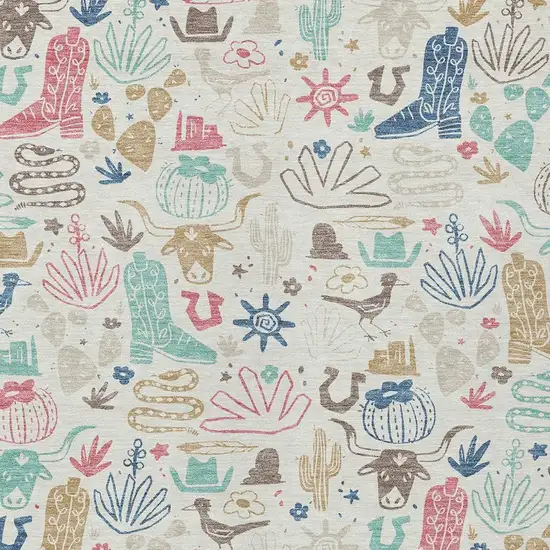 Linen And Pink Cactus Washable Indoor Outdoor Area Rug Photo 3