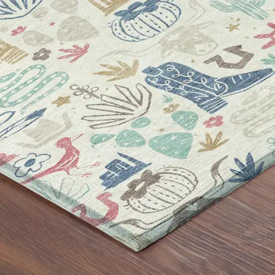 Linen And Pink Cactus Washable Indoor Outdoor Area Rug Photo 5