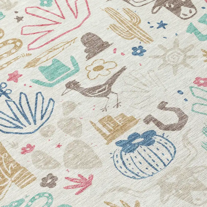 Linen And Pink Cactus Washable Indoor Outdoor Area Rug Photo 6