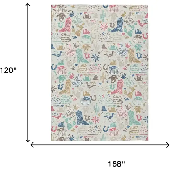 Linen And Pink Cactus Washable Indoor Outdoor Area Rug Photo 7