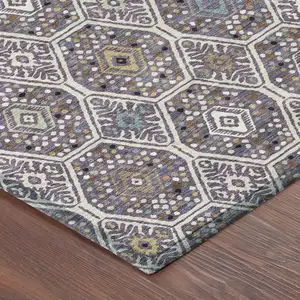 Photo of Linen And Plum Geometric Washable Indoor Outdoor Area Rug