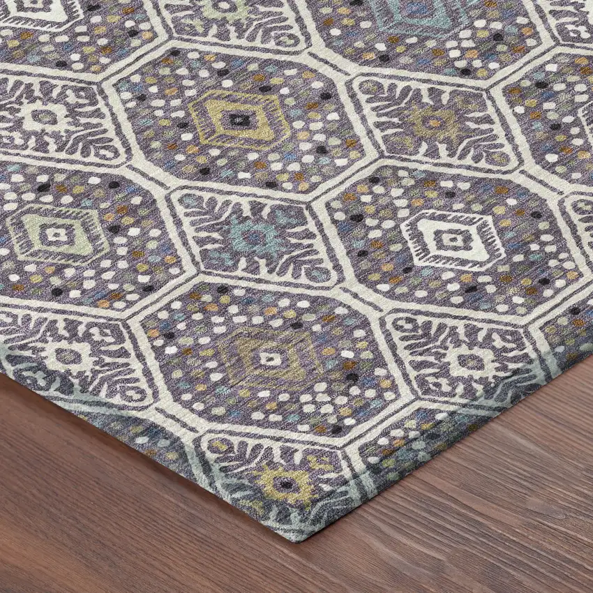 Linen And Plum Geometric Washable Indoor Outdoor Area Rug Photo 8