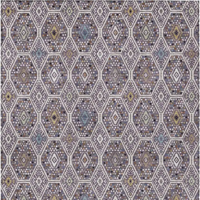Linen And Plum Geometric Washable Indoor Outdoor Area Rug Photo 3