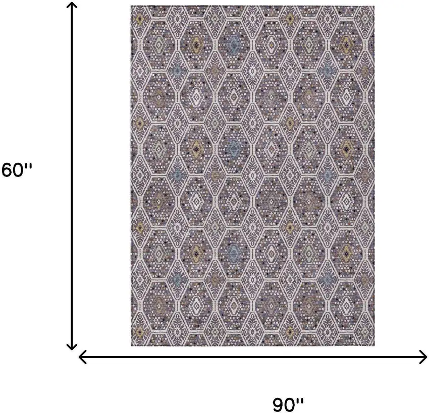 Linen And Plum Geometric Washable Indoor Outdoor Area Rug Photo 6