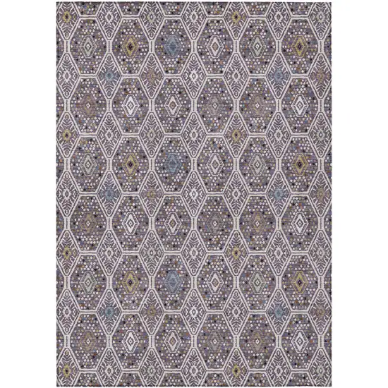 Linen And Plum Geometric Washable Indoor Outdoor Area Rug Photo 1