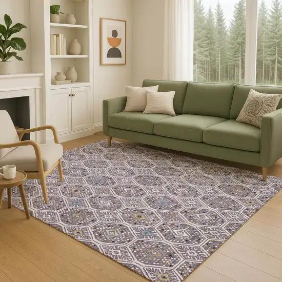 Linen And Plum Geometric Washable Indoor Outdoor Area Rug Photo 5