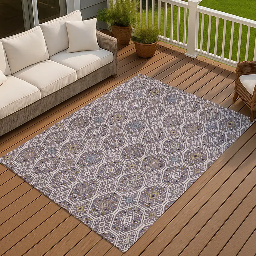 Linen And Plum Geometric Washable Indoor Outdoor Area Rug Photo 7