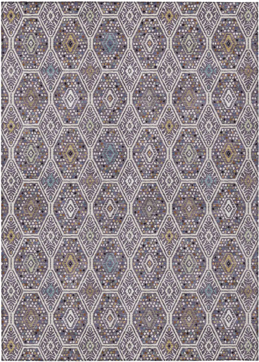 Linen And Plum Geometric Washable Indoor Outdoor Area Rug Photo 1