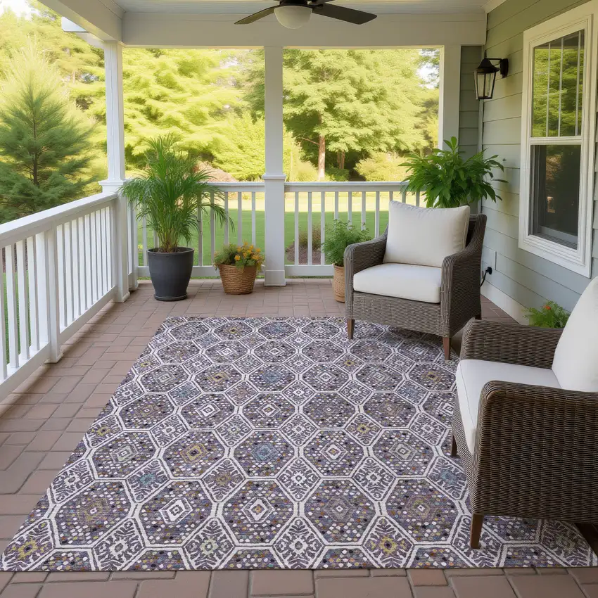 Linen And Plum Geometric Washable Indoor Outdoor Area Rug Photo 4