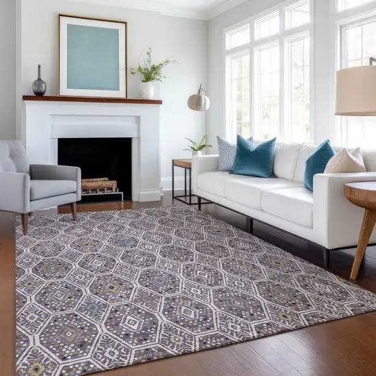 Linen And Plum Geometric Washable Indoor Outdoor Area Rug Photo 6