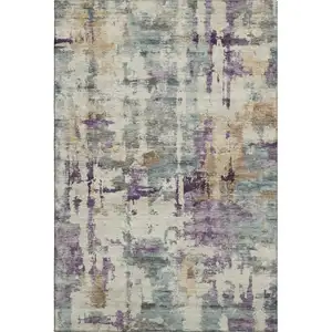 Photo of Linen And Purple Abstract Washable Area Rug With UV Protection
