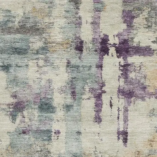 Linen And Purple Abstract Washable Area Rug With UV Protection Photo 3