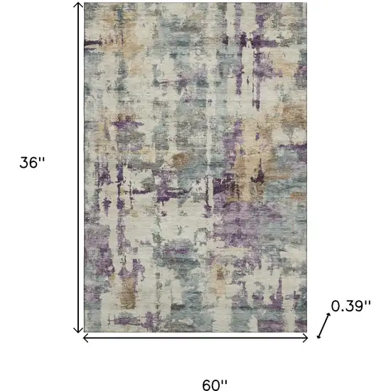 Linen And Purple Abstract Washable Area Rug With UV Protection Photo 9
