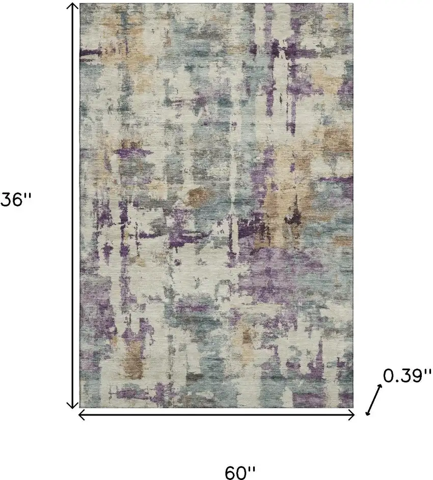 Linen And Purple Abstract Washable Area Rug With UV Protection Photo 9