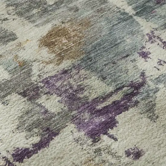 Linen And Purple Abstract Washable Area Rug With UV Protection Photo 8