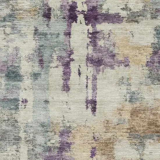 Linen And Purple Abstract Washable Area Rug With UV Protection Photo 3