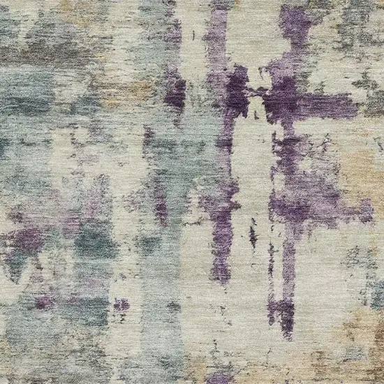 Linen And Purple Abstract Washable Area Rug With UV Protection Photo 3