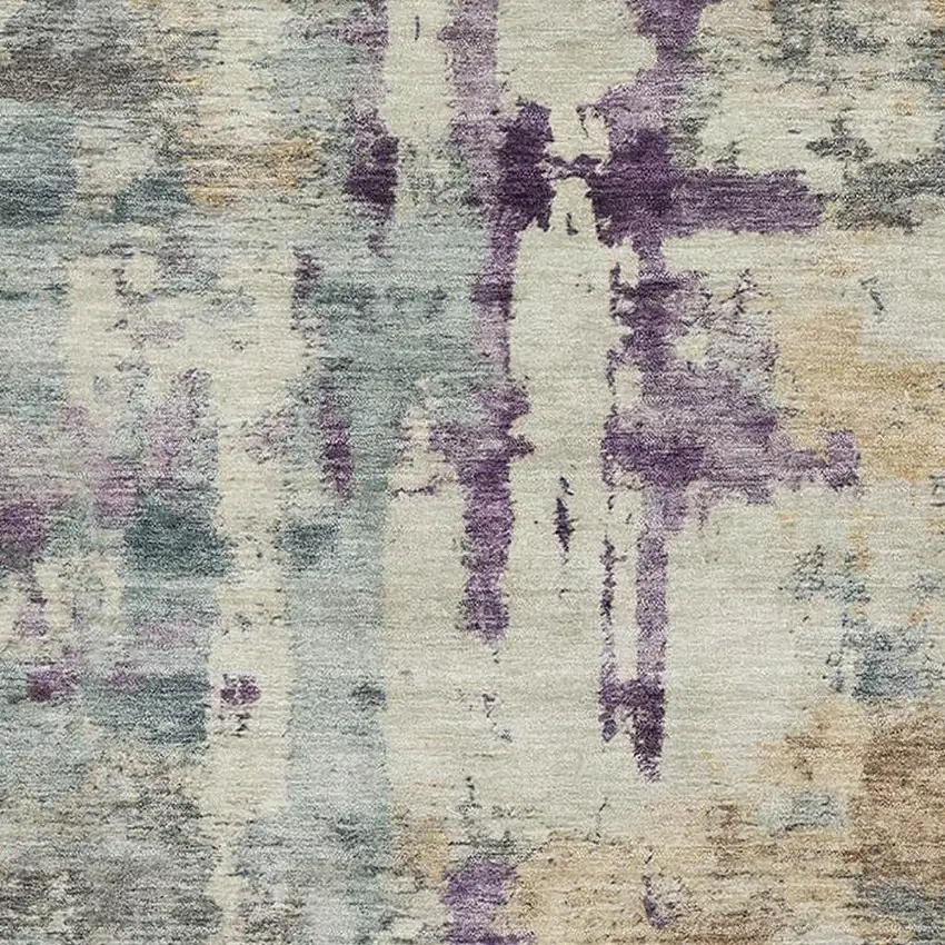 Linen And Purple Abstract Washable Area Rug With UV Protection Photo 3