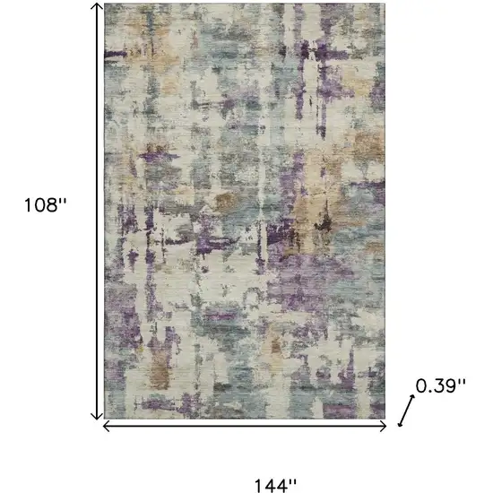 Linen And Purple Abstract Washable Area Rug With UV Protection Photo 9