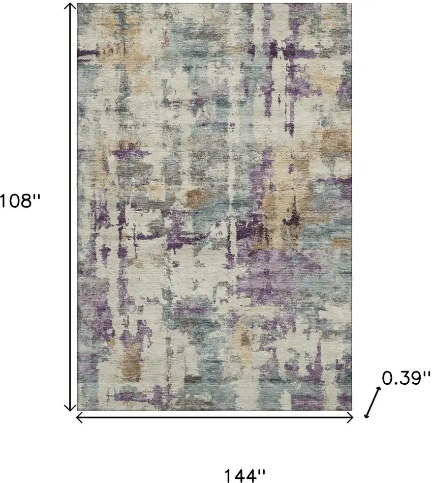 Linen And Purple Abstract Washable Area Rug With UV Protection Photo 9