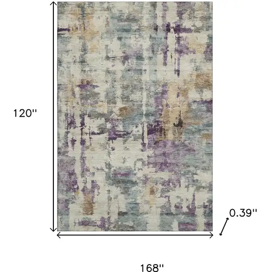 Linen And Purple Abstract Washable Area Rug With UV Protection Photo 9