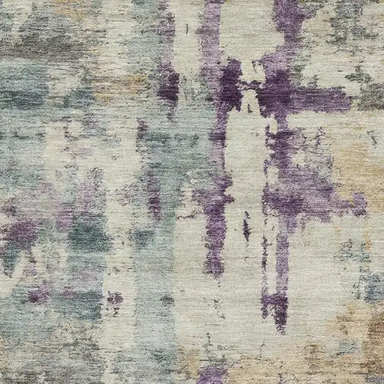 Linen And Purple Abstract Washable Area Rug With UV Protection Photo 3