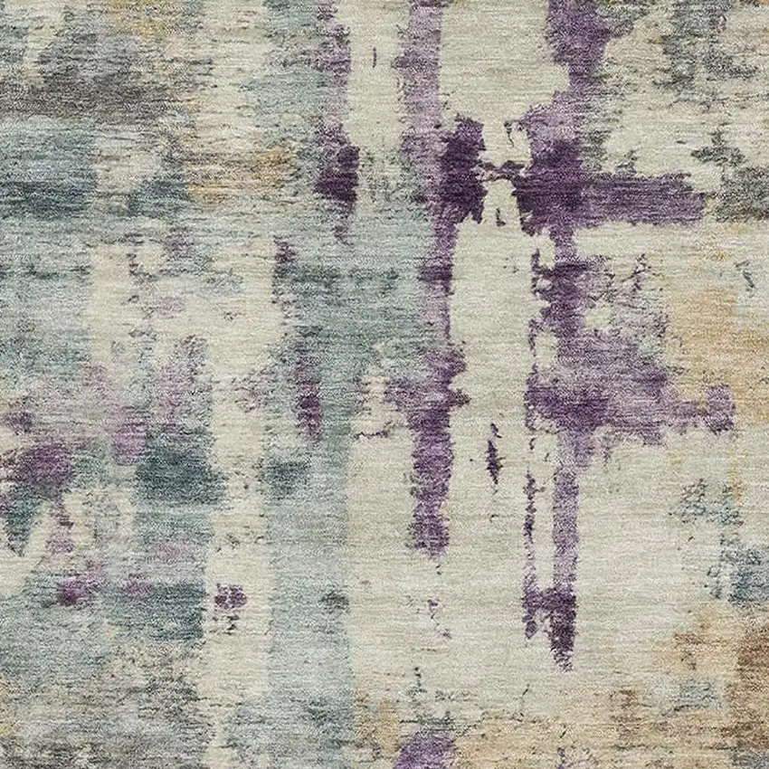 Linen And Purple Abstract Washable Area Rug With UV Protection Photo 3