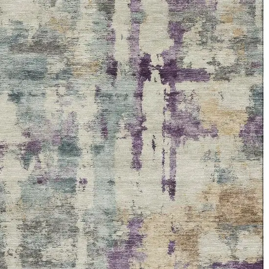 Linen And Purple Abstract Washable Area Rug With UV Protection Photo 4