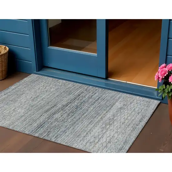 Linen And Silver Striped Washable Indoor Outdoor Area Rug Photo 2