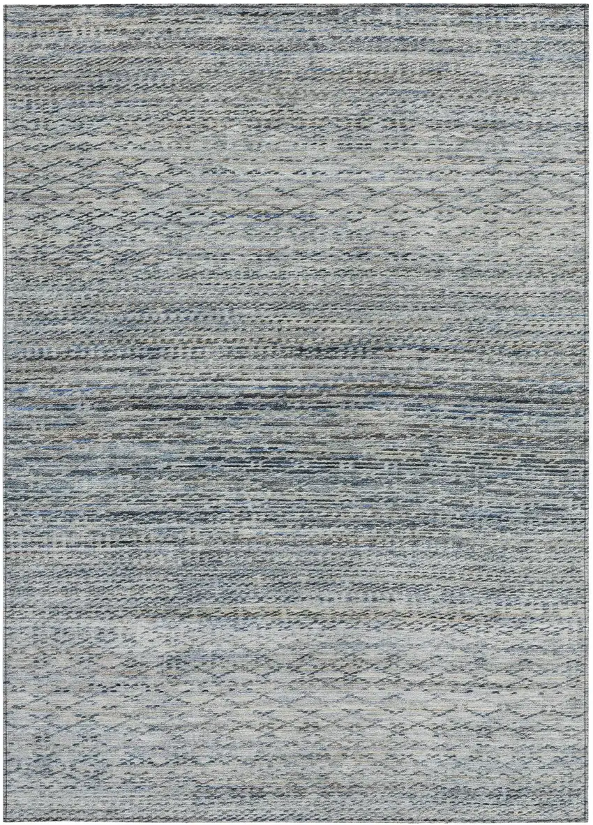 Linen And Silver Striped Washable Indoor Outdoor Area Rug Photo 3