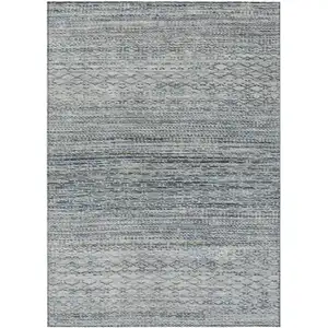 Photo of Linen And Silver Striped Washable Indoor Outdoor Area Rug