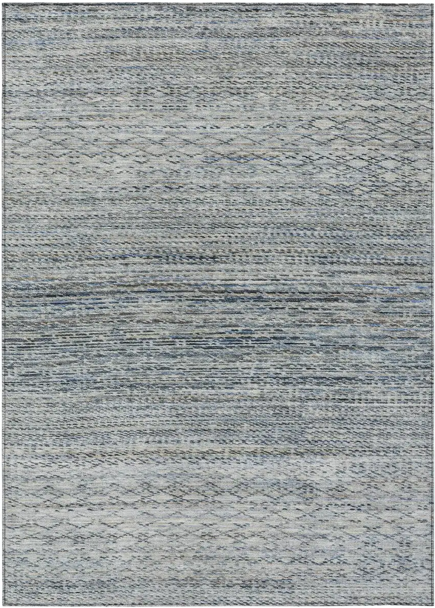 Linen And Silver Striped Washable Indoor Outdoor Area Rug Photo 1