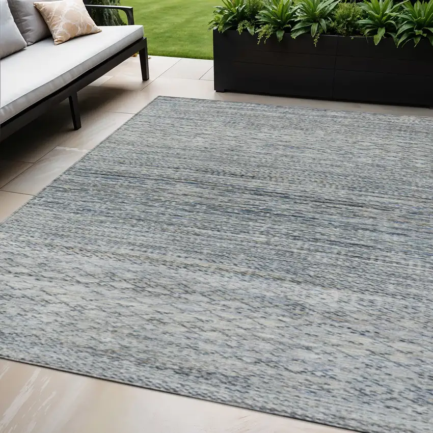 Linen And Silver Striped Washable Indoor Outdoor Area Rug Photo 2