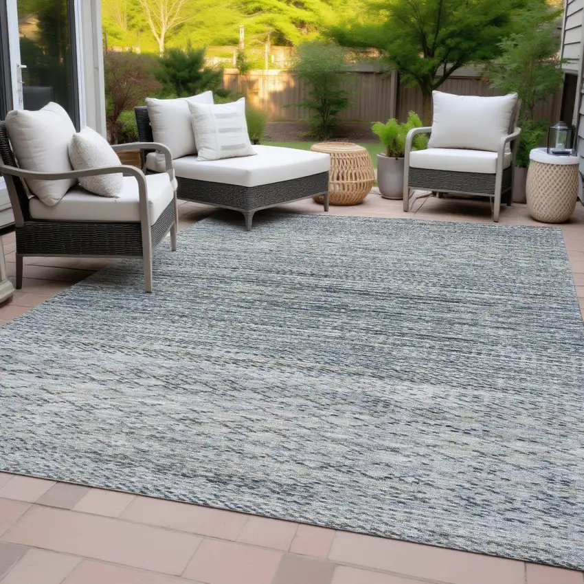 Linen And Silver Striped Washable Indoor Outdoor Area Rug Photo 8