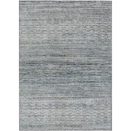 Linen And Silver Striped Washable Indoor Outdoor Area Rug Photo 1
