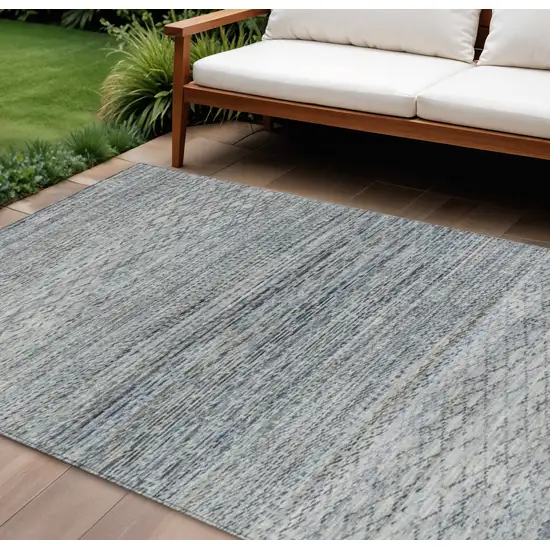 Linen And Silver Striped Washable Indoor Outdoor Area Rug Photo 2
