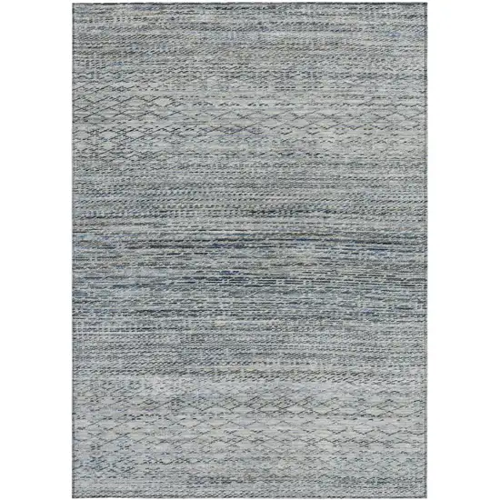 Linen And Silver Striped Washable Indoor Outdoor Area Rug Photo 3