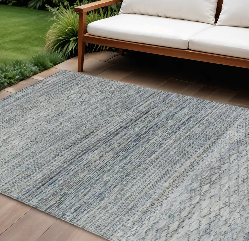 Linen And Silver Striped Washable Indoor Outdoor Area Rug Photo 2