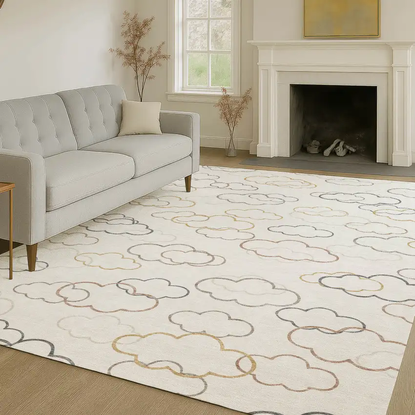 Linen And Wheat Abstract Washable Indoor Outdoor Area Rug Photo 6