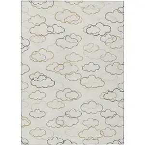 Photo of Linen And Wheat Abstract Washable Indoor Outdoor Area Rug