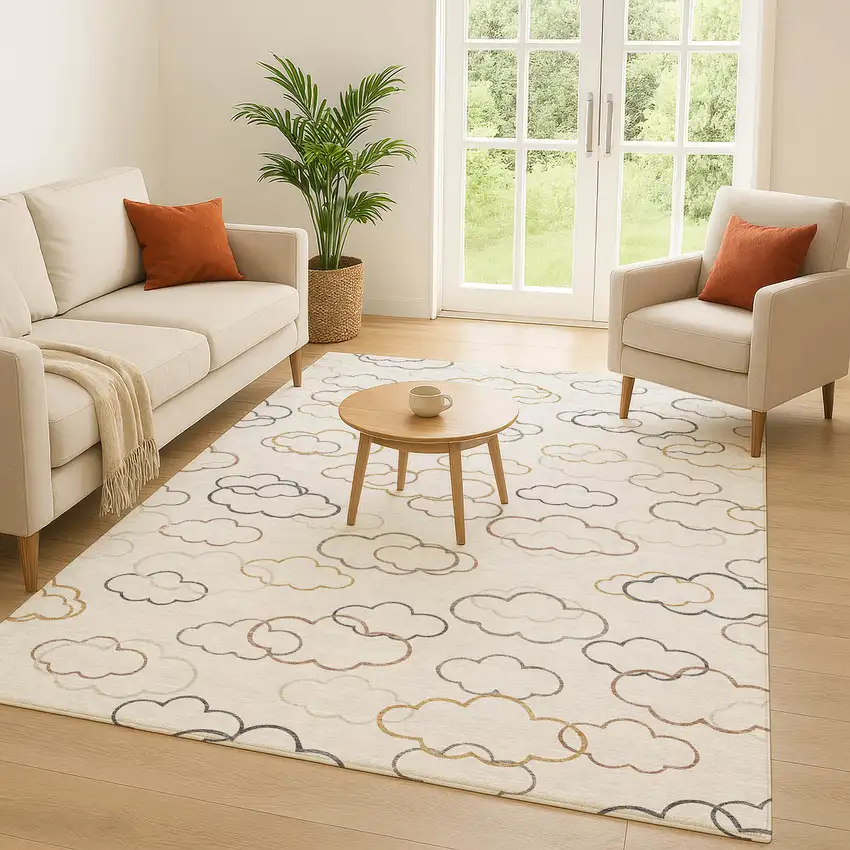 Linen And Wheat Abstract Washable Indoor Outdoor Area Rug Photo 5