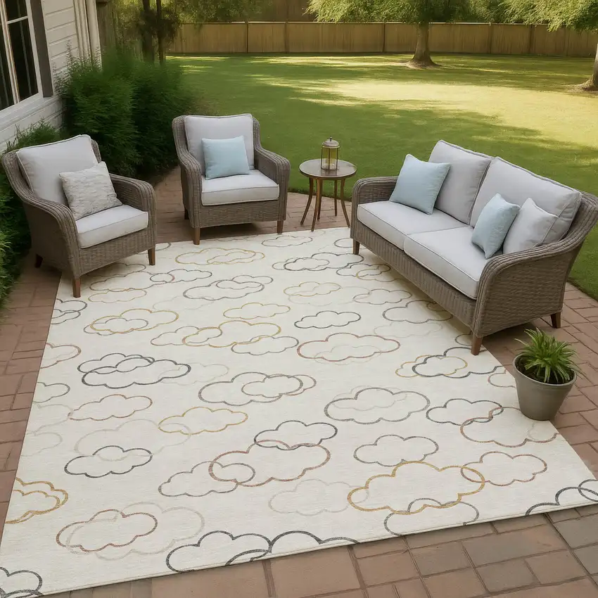 Linen And Wheat Abstract Washable Indoor Outdoor Area Rug Photo 4